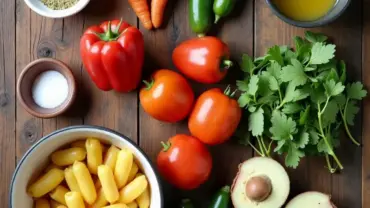 Vegan gnocchi soup ingredients laid out on a table