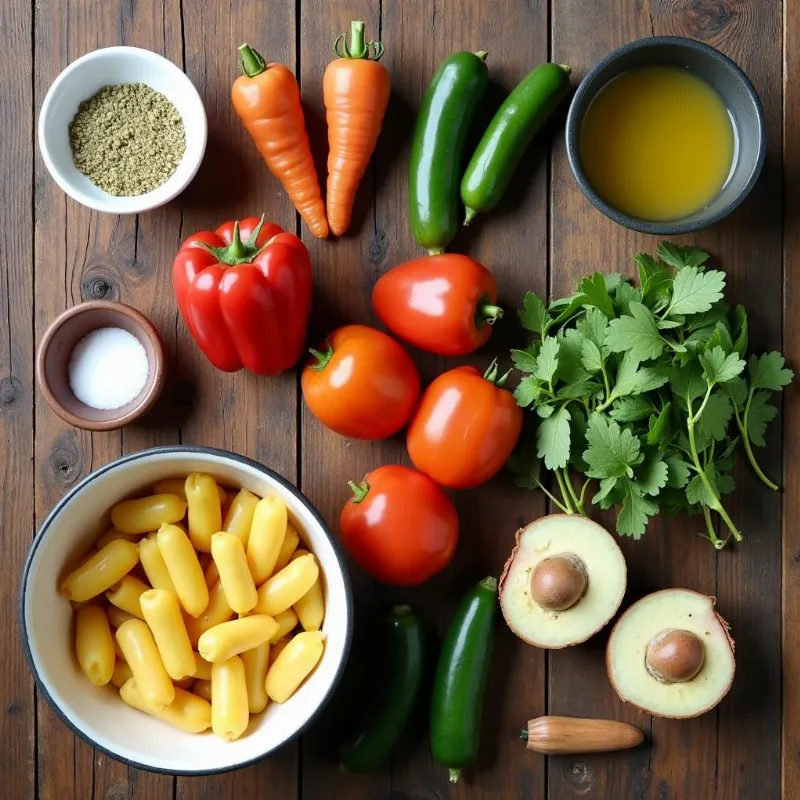 Vegan gnocchi soup ingredients laid out on a table