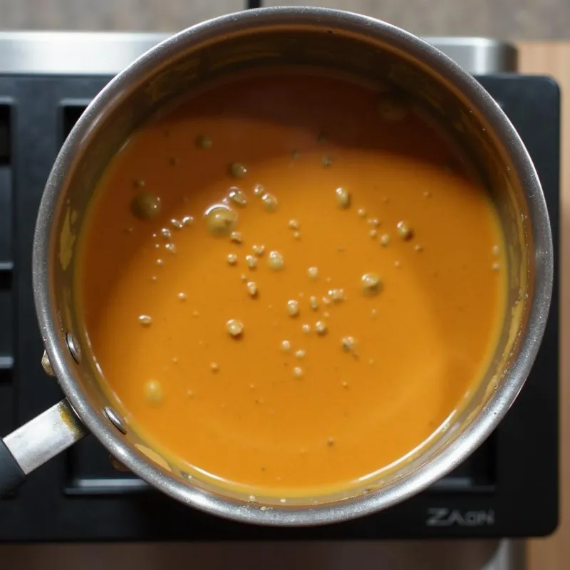 Vegan Gravy Cooking in a Saucepan