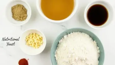 Vegan gravy ingredients laid out on a table.