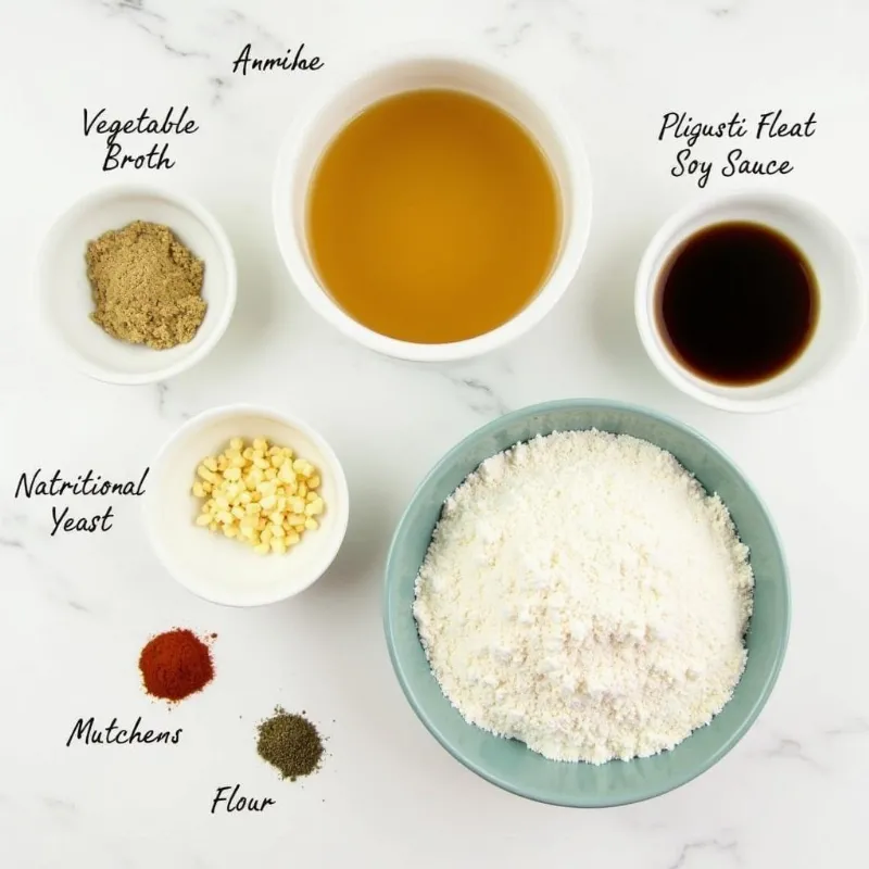 Vegan gravy ingredients laid out on a table.