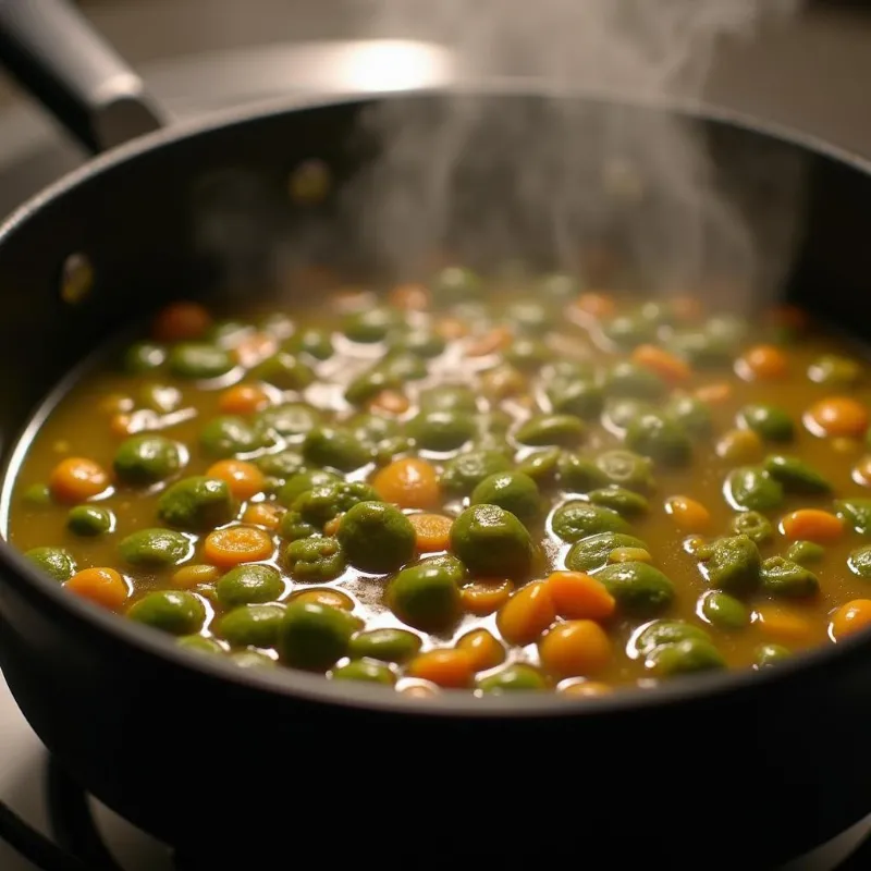 Vegan Green Chili Simmering in Pot