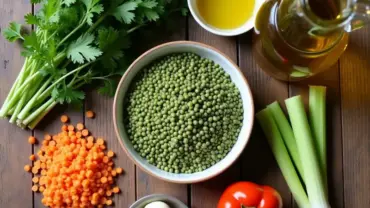 Ingredients for vegan green lentils recipe