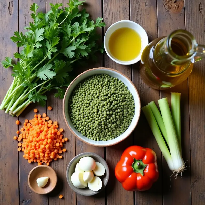 Ingredients for vegan green lentils recipe