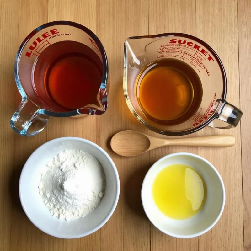 Vegan gummy bear ingredients neatly arranged on a table