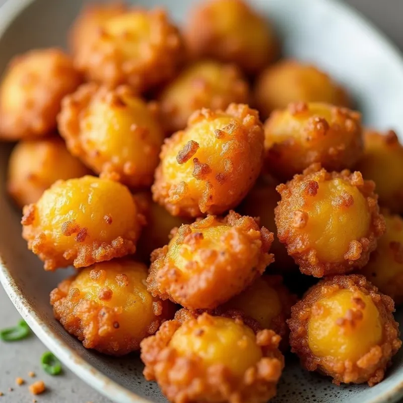 Platter of golden brown vegan hush puppies