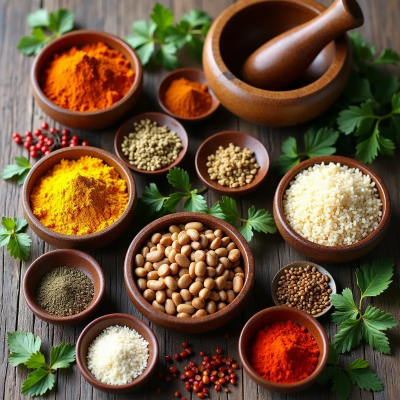 A colorful array of spices, lentils, and grains