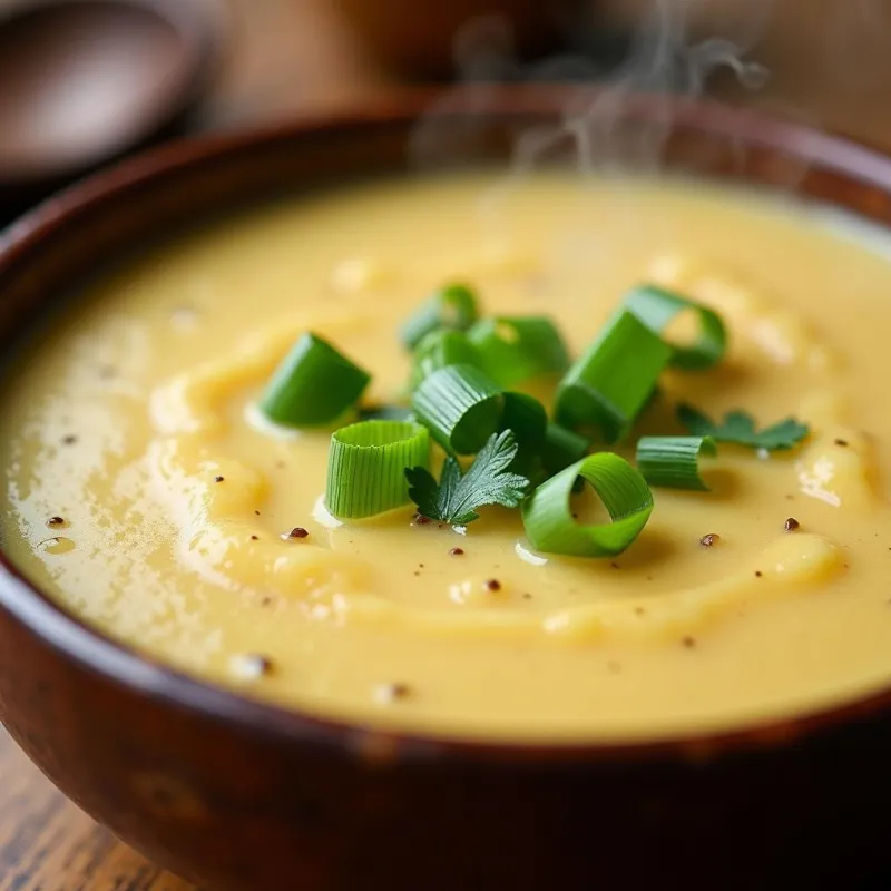 Vegan Irish Potato Soup in a bowl with green onions