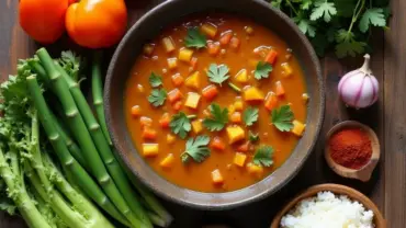 A colorful spread of vegan Japanese curry ingredients