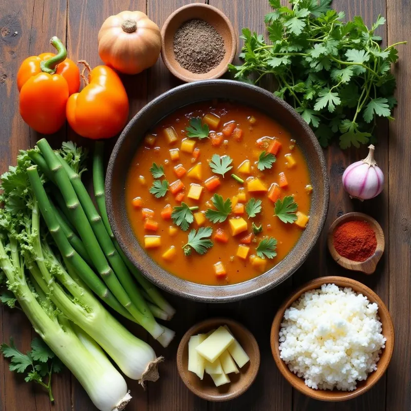 A colorful spread of vegan Japanese curry ingredients