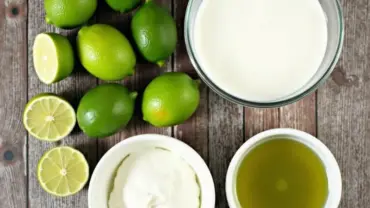 Vegan key lime pie ingredients laid out on a table