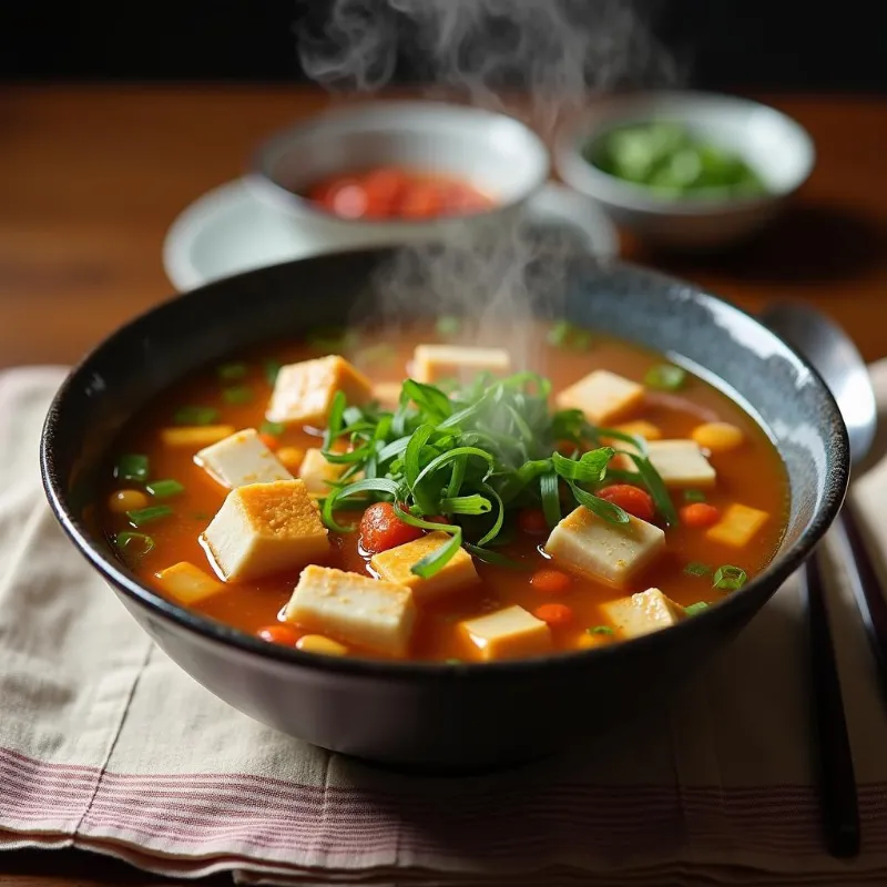 Vegan Korean Tofu Soup Served