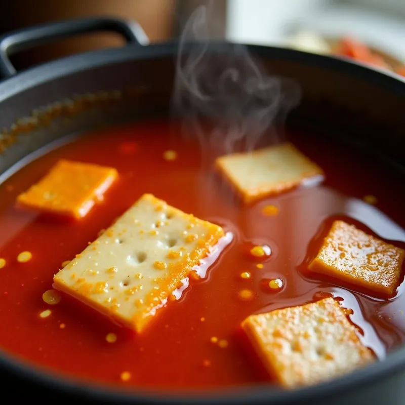 Vegan Korean Tofu Soup Simmering