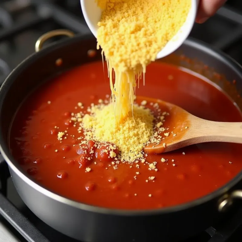 Vegan Marinara Sauce Simmering in a Pot