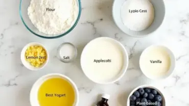 Ingredients for vegan lemon blueberry loaf