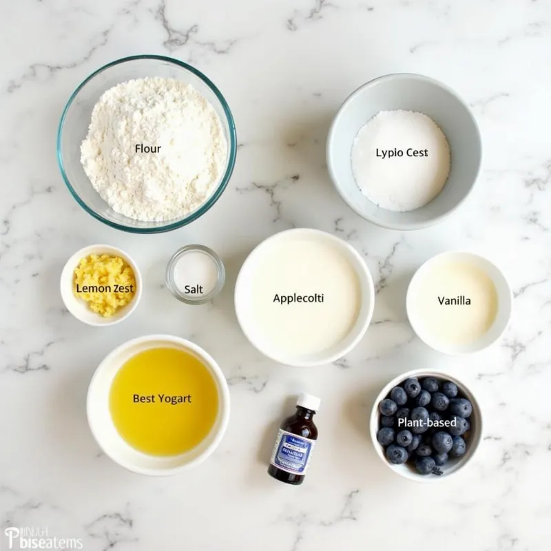 Ingredients for vegan lemon blueberry loaf