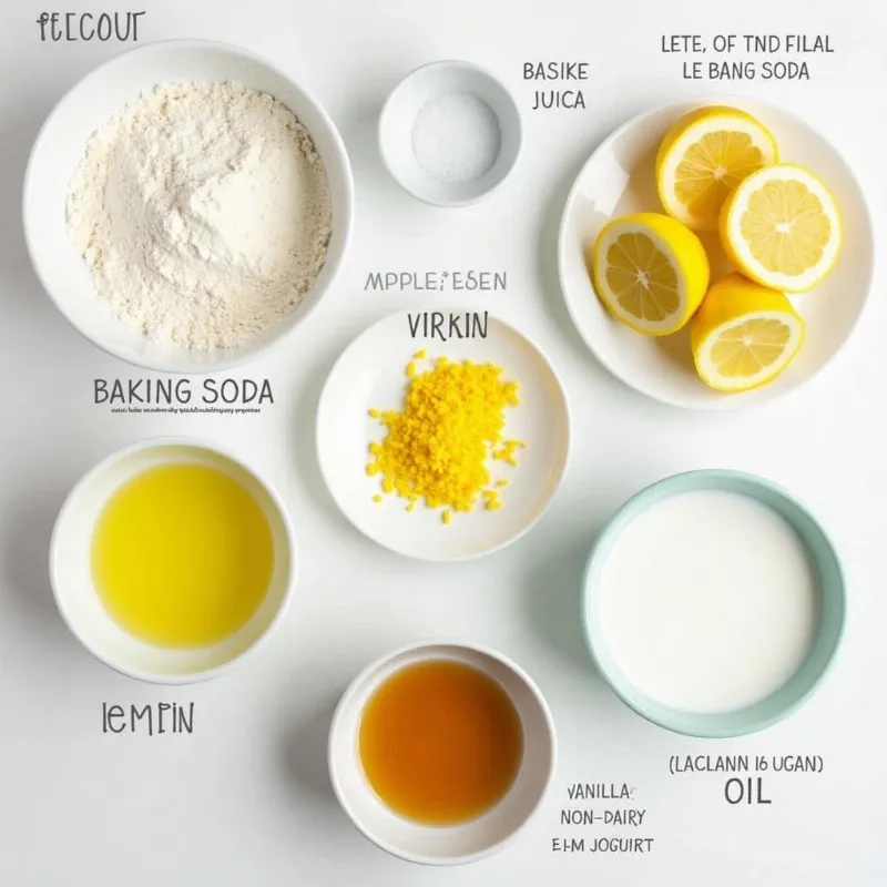 Vegan lemon pound cake ingredients laid out on a table.