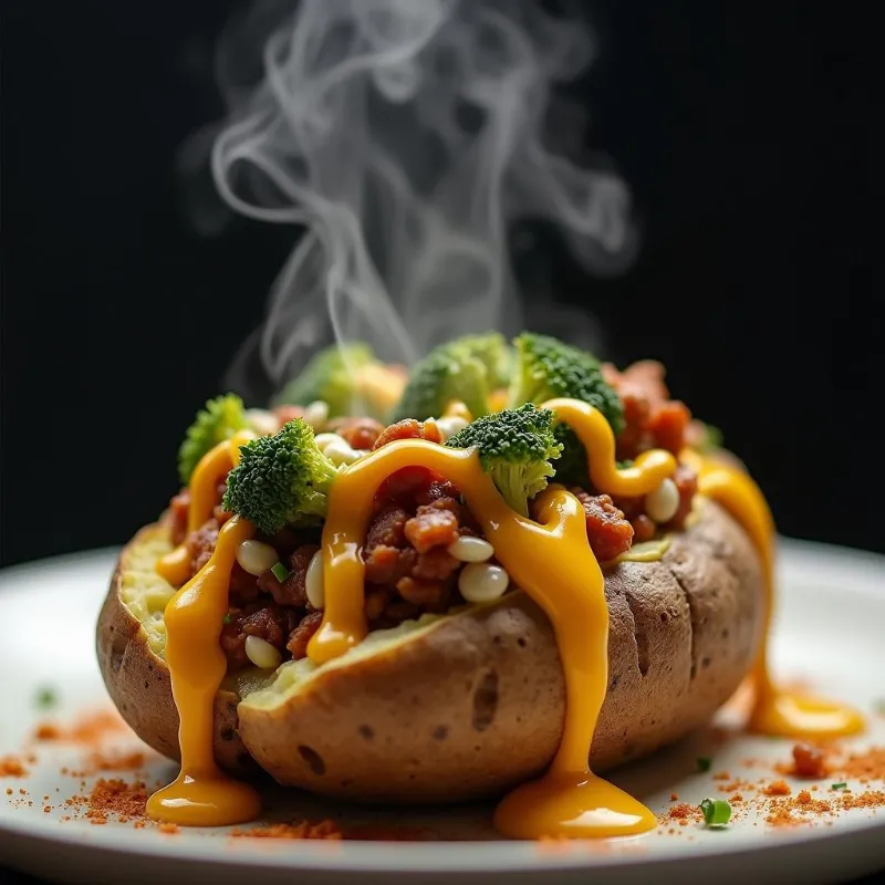 A finished vegan loaded baked potato