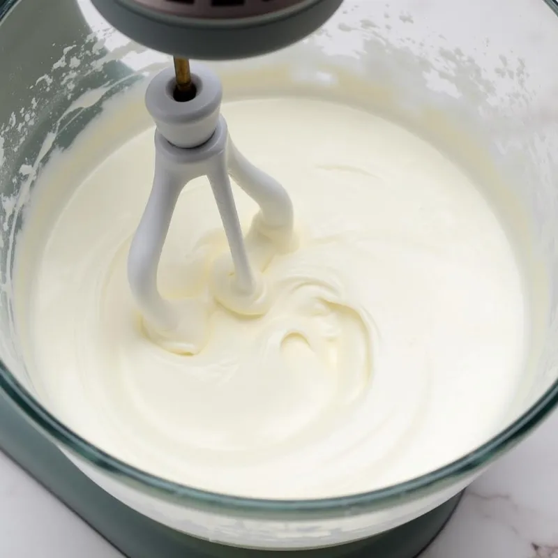 A stand mixer with a bowl full of fluffy vegan marshmallow cream.