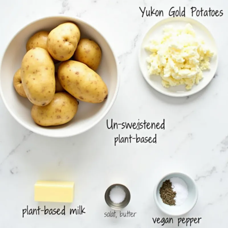 Vegan mashed potatoes ingredients laid out on a counter.