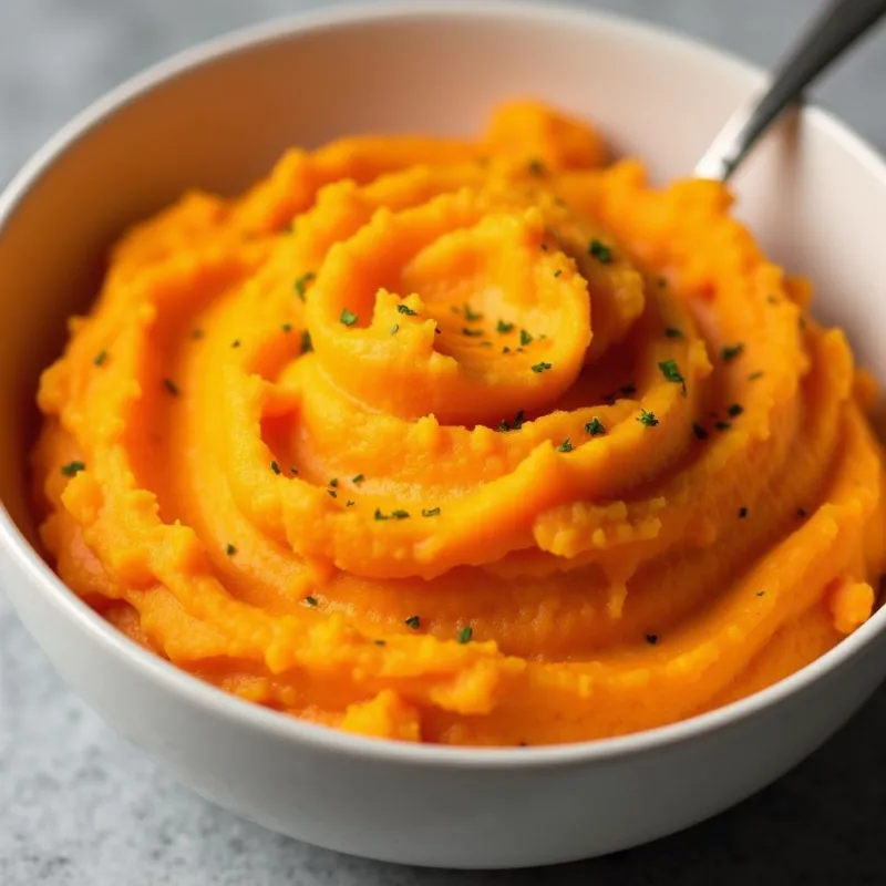 Bowl of creamy vegan mashed sweet potatoes