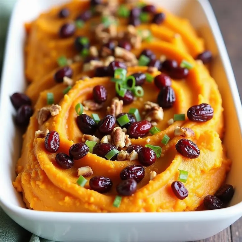 Vegan mashed sweet potatoes with various toppings