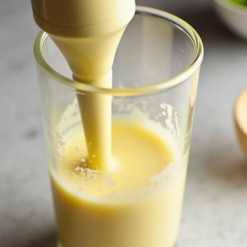 Blending vegan mayonnaise with an immersion blender