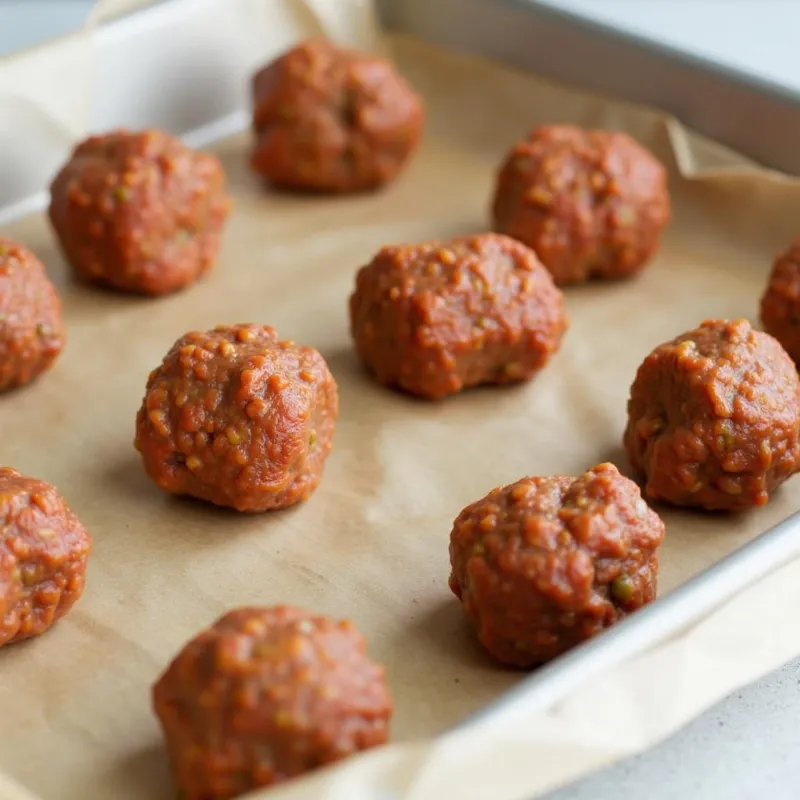 Perfectly shaped vegan meatballs ready for baking