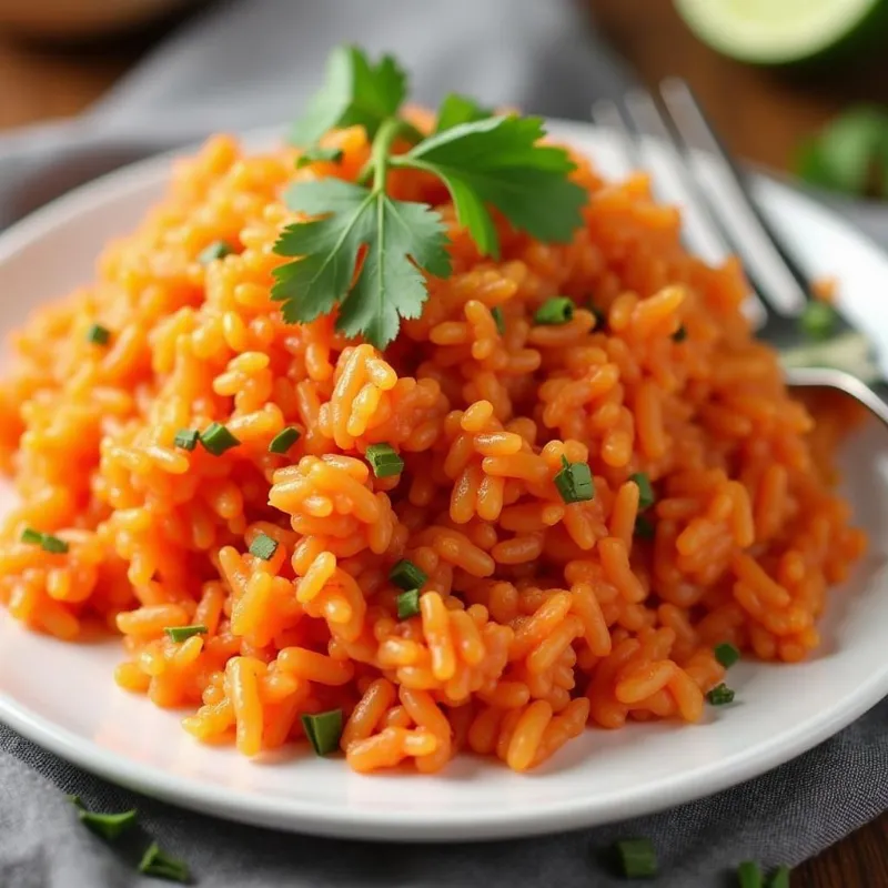 A plate of fluffy vegan Mexican red rice