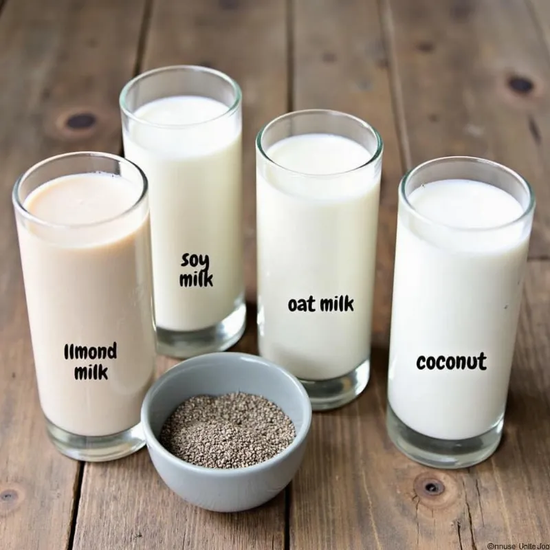 Plant-based milk varieties for vegan chia pudding