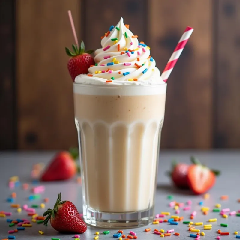 Vegan Milkshake Topped with Vegan Whipped Cream and Sprinkles