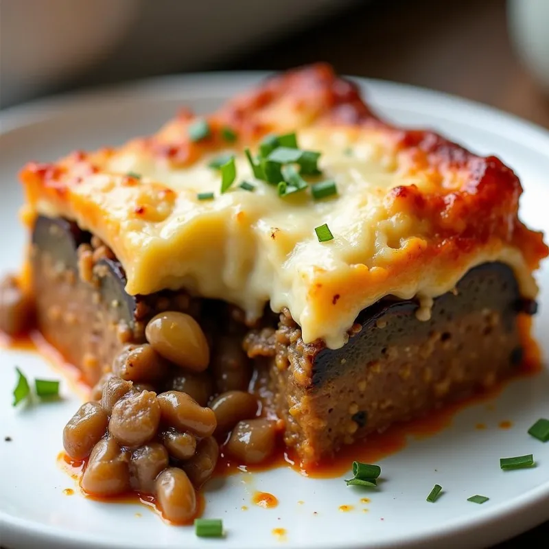 Cross-section of a vegan moussaka