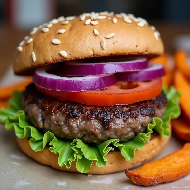 Vegan Mushroom Burger on a Plate