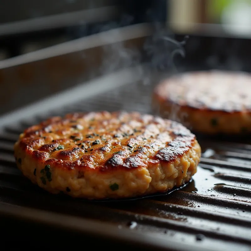 Vegan Mushroom Burger Cooking on Griddle