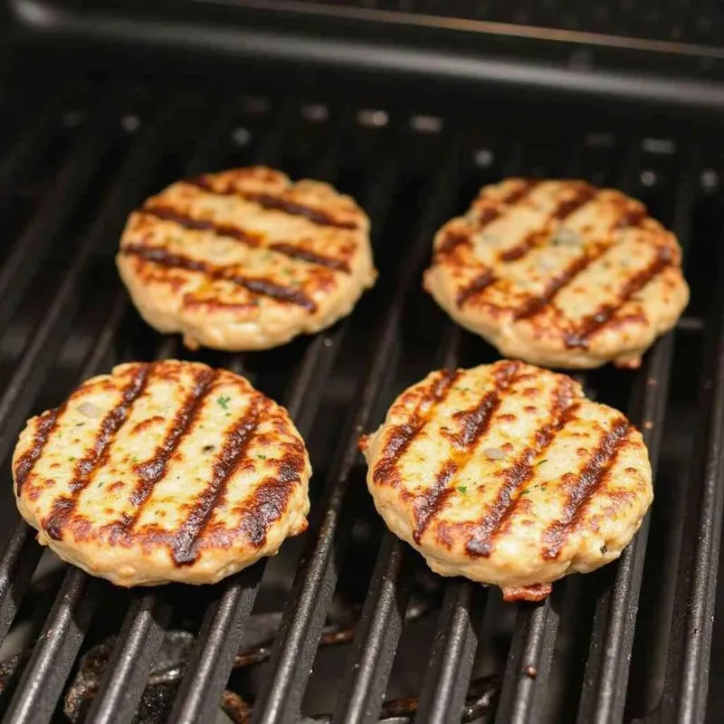 Vegan mushroom burgers being grilled