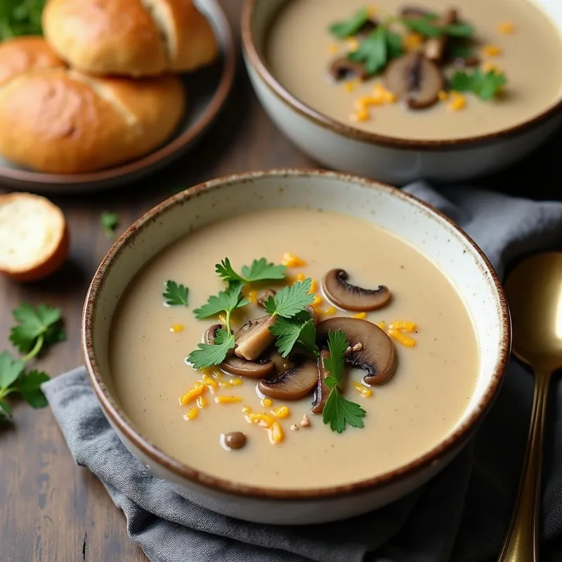 Vegan Mushroom Soup Garnished with Parsley