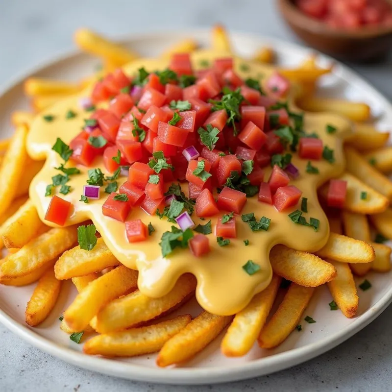 Assembled vegan nacho fries