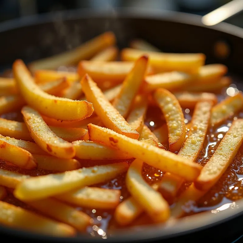 Vegan nacho fries frying in oil