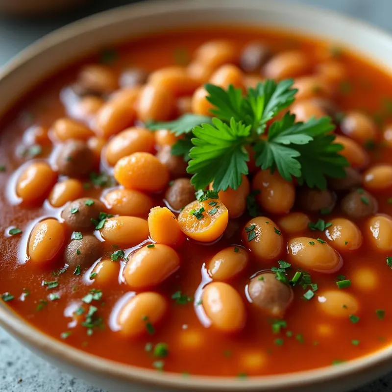 Vegan Navy Bean Soup Garnished with Parsley