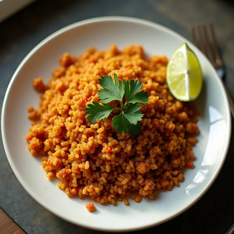 Garnished vegan Nigerian jollof rice