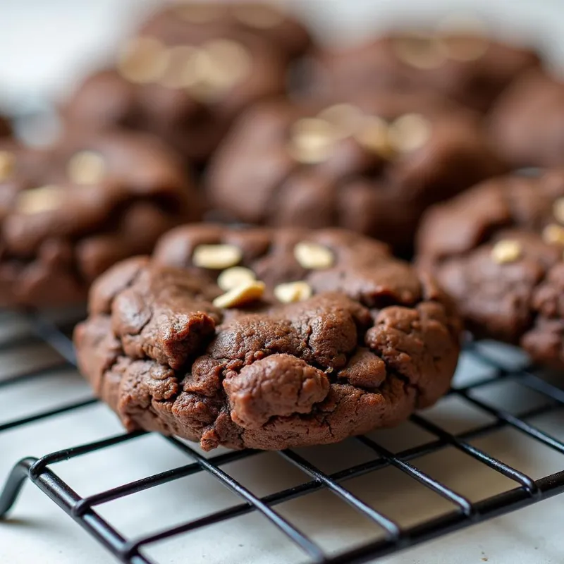 Close-Up of Vegan Oat Chocolate Cookies on a Cooling Rack