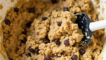 Vegan oatmeal cookie dough in a mixing bowl