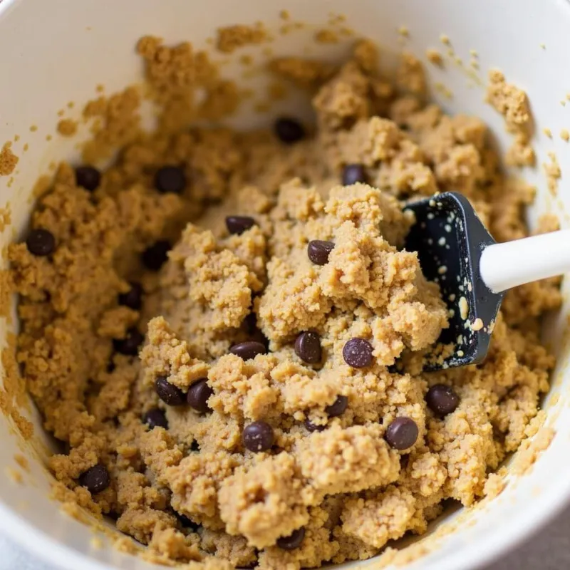 Vegan oatmeal cookie dough in a mixing bowl