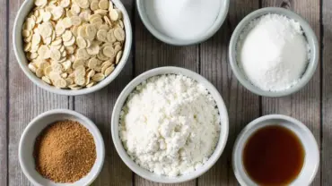 Essential ingredients for making vegan oatmeal cookies