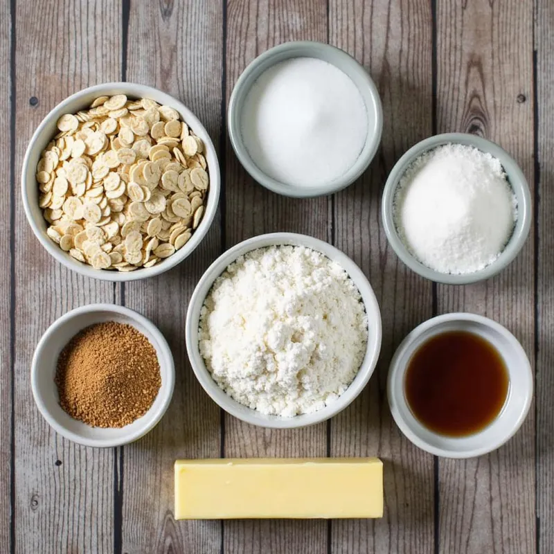 Essential ingredients for making vegan oatmeal cookies