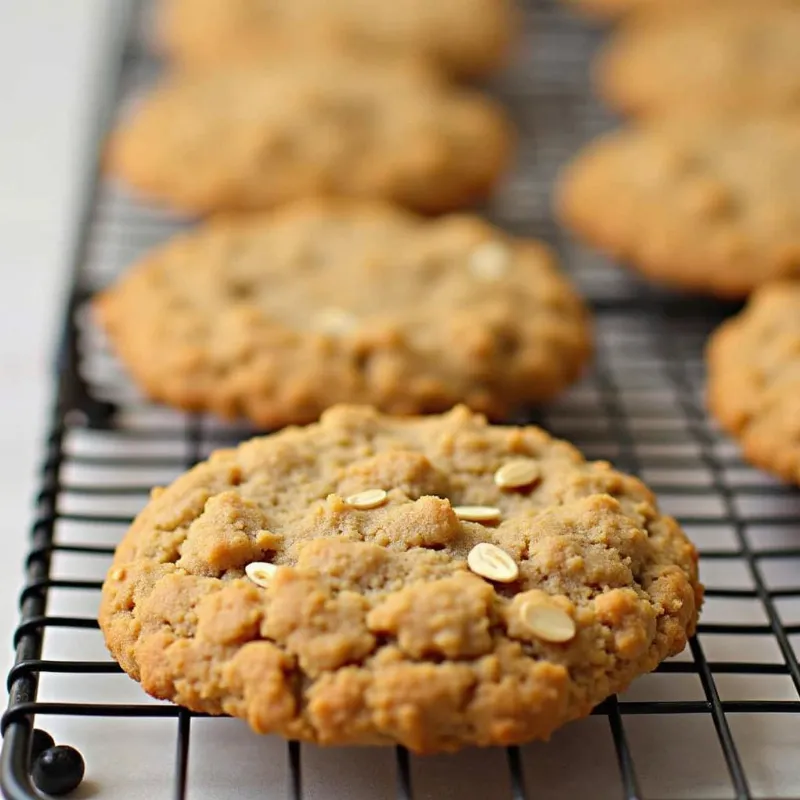 Vegan oatmeal cookies cooling on a wire rack