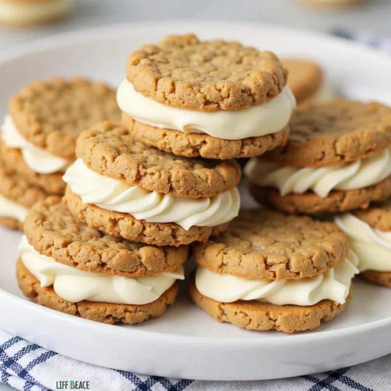 Finished vegan oatmeal cream pies stacked on a plate