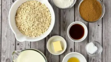 Vegan oatmeal cream pie ingredients laid out on a table