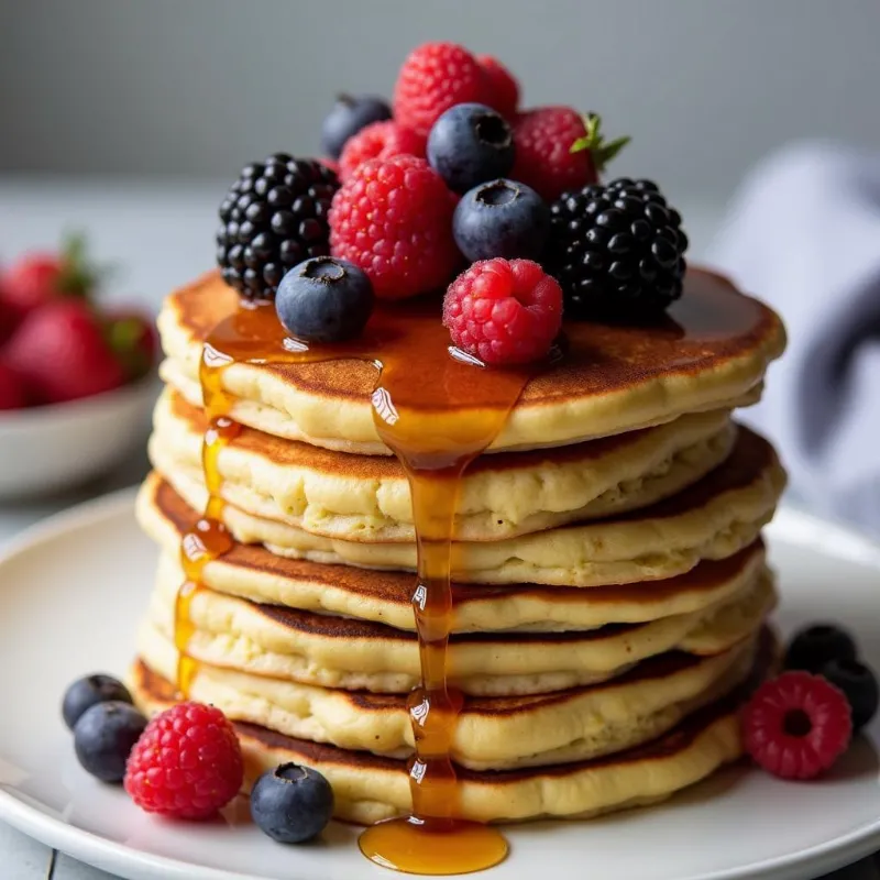 Vegan Pancakes with Maple Syrup and Berries