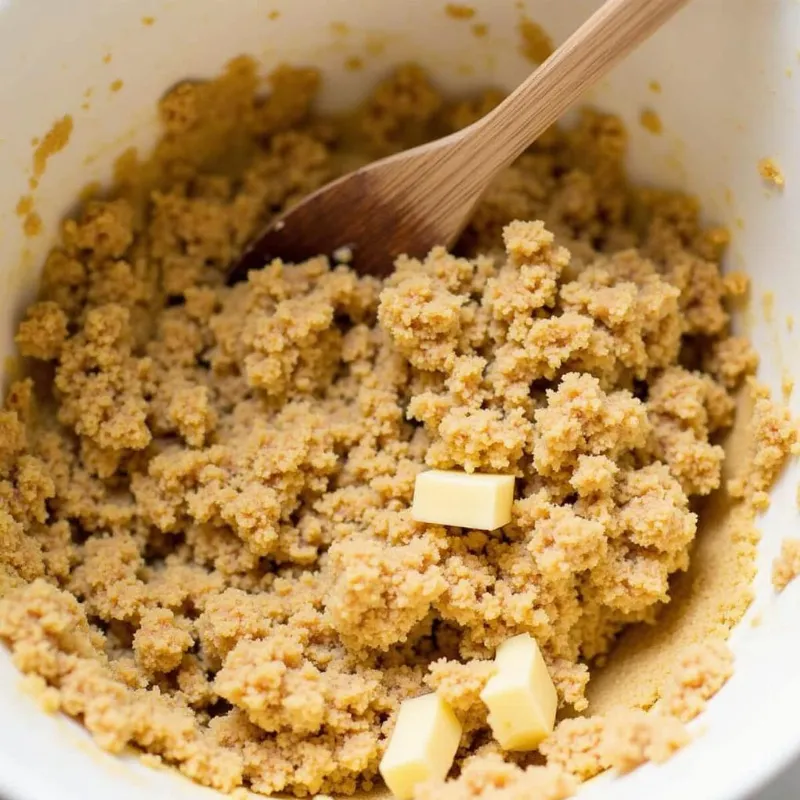 Vegan pecan pie bar dough being mixed in a bowl